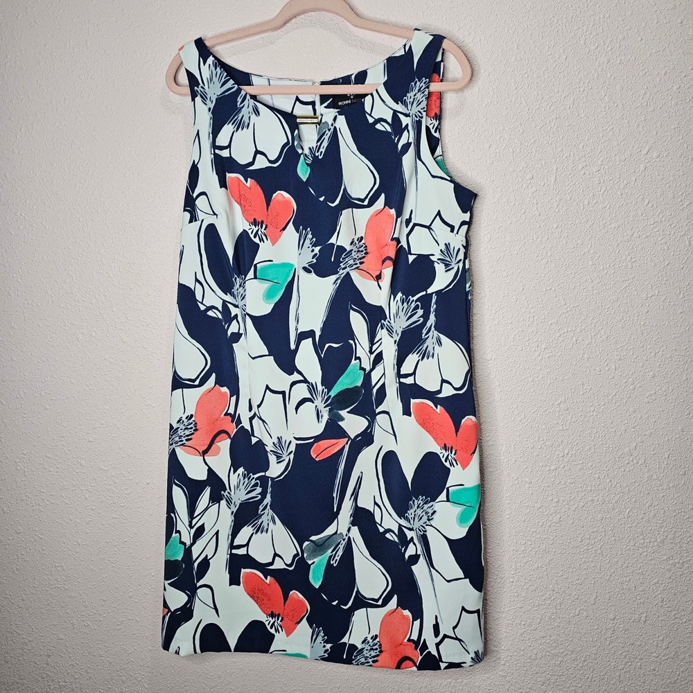 Ronni Nicole Women's Floral Print Sleeveless Dress‎ Size 14 Navy Coral Career